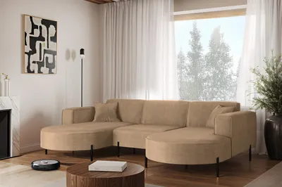 Productafbeelding van Kaiser Möbel: Hoekbank, bank in U-vorm, design Modena U, bekleding Noel, kleur: koudbeige