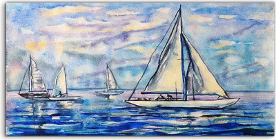 Produktbild von Coloray Spritzschutz aus Glas 120x60  Wandkunst Küchenrückwand Deko Malerei Boote Wasser Himmel blau