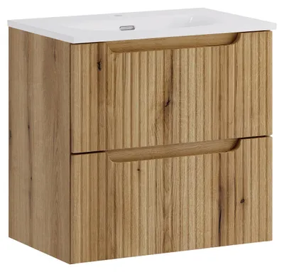 Produktbild von Badezimmer Waschtisch mit 60 cm Breite in Eiche mit gerillter Front, 2 Schubladen - NEWPORT-56-EVOKE