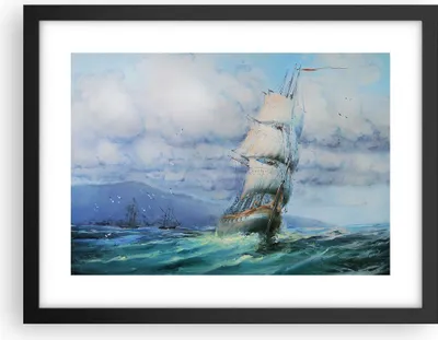Produktbild von Gerahmtes Poster - Schwarzer Rahmen - Meer Segelschiff - 40x30 cm - Wand Bild - Wanddeko - Wandbilder - Kunstposter - Wandposter - Bilderrahmen - Bilder - Kunstdruck - Wandbild - P2BAA40x30-3782