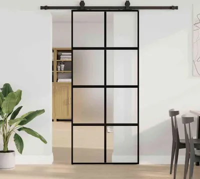 Produktbild von "2026 Promotion" Schiebetür mit Beschlag Schwarz 90x205 cm Hartglas - Zimmertüren CC19942