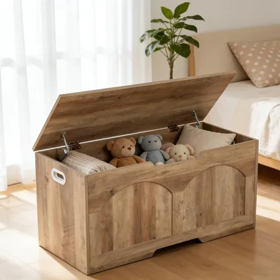 Produktbild von Schuhbank mit Stauraum 100 cm, Sitztruhe aus MDF, Flurbank, Grau