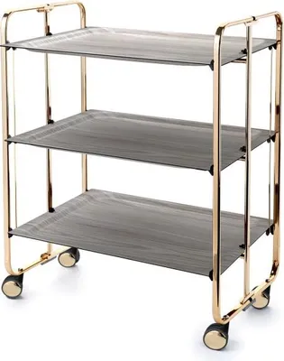 Produktbild von DON HIERRO - Klappbarer Servierwagen BAUHAUS mit Rollen – Metallgestell goldfarben, 3 Ebenen, 3 Positionen