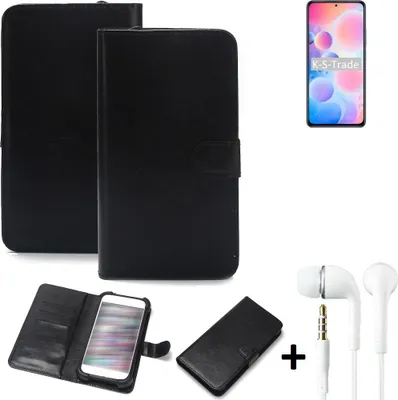 Produktbild von K-S-Trade Wallet Case Handyhülle kompatibel mit UMIDIGI A9 Max Schutzhülle Flip cover Flipstyle Tasche Hülle Flipcover Slim Bumper schwarz + in ear