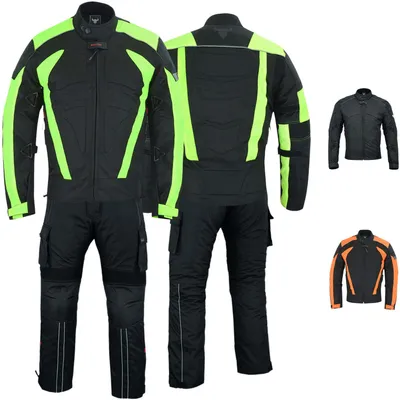Produktbild von Herren Motorradkombi Textilien Schwarz Grün Orange inkl. Protektoren, Farbe:Grün, Größe:50/M