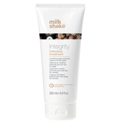 A white tube of Milk Shake Integrity Intensive Treatment hair mask.