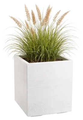 Immagine prodotto di HowHomely | Vaso per piante - Vaso da fiori - color crema - 40 x 40 x 40 cm - Vaso da fiori su ruote - Effetto legno - Decorativo