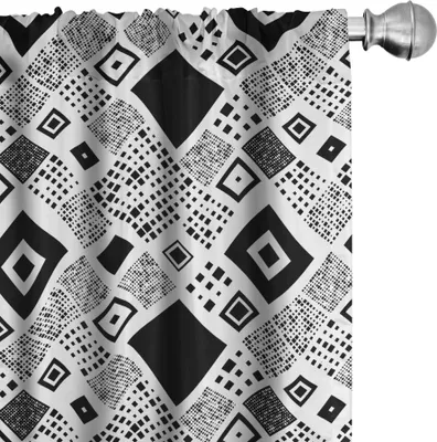 Image de ABAKUHAUS Rideaux noirs et blancs, motifs géométriques diagonaux avec différents carrés contemporains, 2 pièces 75 x 245 cm, blanc noir