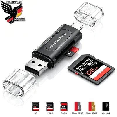 Produktbild von SD Kartenleser, USB C & USB 3.0 Micro SD Adapter Speicherkartenleser für microSD, SDHC, SDXC | Kompatibel mit iPhone 17/16/15, MacBook Pro/Air Handy