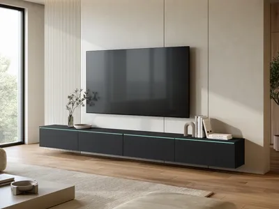 Obrázek produktu pro MINIO go for it, TV skříňka, DONNA 300 cm, závěsná nebo stojací, LED, moderní TV skříňka, černá barva