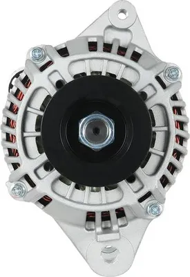 A close-up, front-facing view of a car alternator.