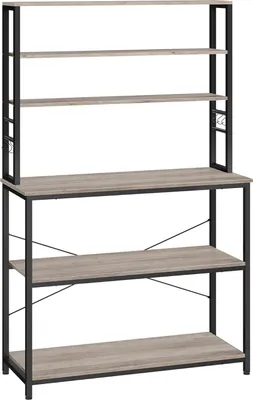 Produktbild von VASAGLE Küchenregal für Kaffeemaschine, 6 Einlegeböden und 6 Haken, Mikrowellen-Stahlrahmen, Industriestil, 40 x 100 x 167 cm, Grau und Schwarz