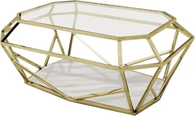 Produktbild von Casa Padrino Luxus Couchtisch Gold / Weiß 100 x 70 x H. 41 cm - Moderner Wohnzimmertisch mit Glas & Marmorplatte - Wohnzimmer Möbel