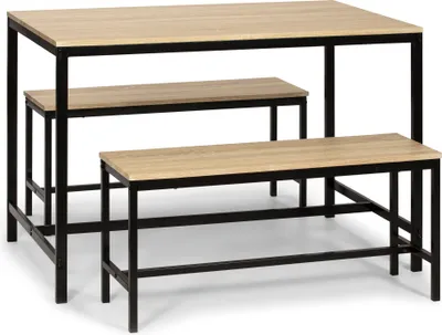 Produktbild von Set SEATTLE Tisch und 2 Bänke für Esszimmer oder Küche. Tisch 110 cm x 70 cm x 75 cm. Metallstruktur