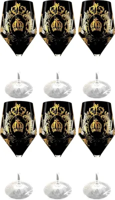 Immagine prodotto di Set di bicchieri da vino rossi Pompöös by Casa Padrino nero / oro Ø 8,7 x h. 20,3 cm - bicchieri da vino con placcatura in oro 24 carati - Bicchieri da vino Pompöös disegnati da Harald Glööckler