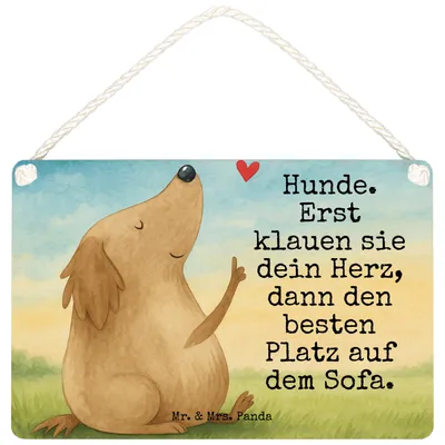 Produktbild von Mr. & Mrs. Panda Schild Hund Liebe Design DIN A6 - Weiß - Geschenk, Türschild, Hunde, Sprüche, Wandbild Holz, Herz, holzbild, wandtafel, kleine aufmerksamkeit