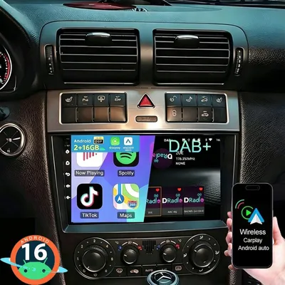 Produktbild von Autoradio für Mercedes Benz C-Klasse W203 CLK C209 9 Zoll Android 16 Touchscreen mit Carplay Navi DAB+ GPS Bluetooth 5 Lenkradsteuerung