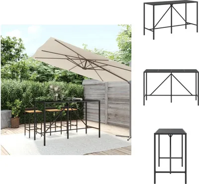 Obrázek produktu pro vidaXL Barový stůl se skleněnou deskou černý 180x70x110 cm polyratan - Zahradní stoly