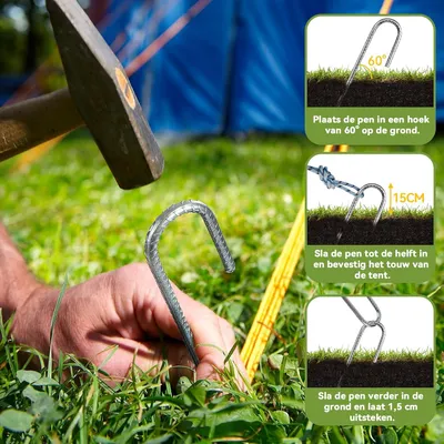 Obrázok produktu pre Kotviace kolíky 30 cm, 40 ks, pozinkovaná oceľ, J-háčik, pre kempovanie