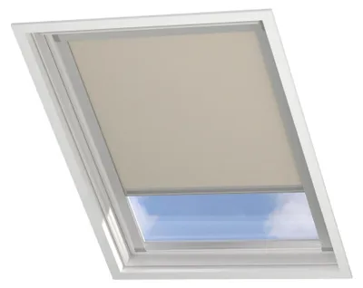 Productafbeelding van DTCH® dakramen verduisteringsrolgordijn voor Velux: FK04, kleur zand, met geleiderail