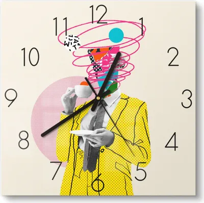 Produktbild von DEQORI Glasuhr 30x30 cm Zahlen 'Kaffeetrinken mal anders' Wanduhr Glas Uhr Design leise