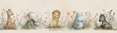 Produktbild von Sanders & Sanders selbstklebende Tapetenbordüre Dschungeltiere Beige, Grün und Gelb 10 x 500 cm