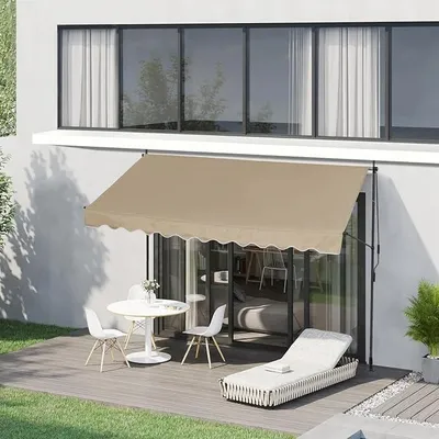 Produktbild von Klemmmarkise 200 x 120 cm Balkonmarkise mit Handkurbel, Sonnenschutz ohne Bohren Sonnenmarkise höhenverstellbar Markise mit Gestell, terrassenüerdachung Wasserdicht UV-beständig (Beige)