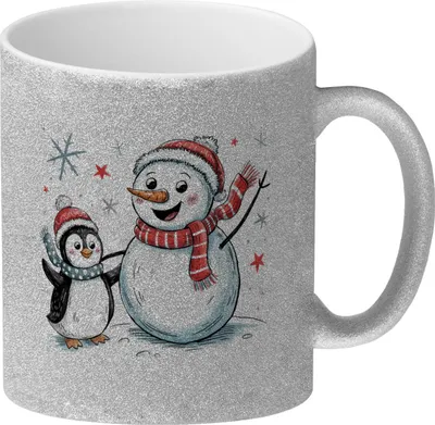 Produktbild von Schneemann Pinguin Glitzer-Kaffeebecher für Winterfreunde