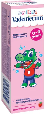 Produktbild von Kinderzahnpasta, Vademecum, 0–6 Jahre, Erdbeere, Kariesschutz, sanfte Reinigung für Kinderzähne, 50 ml