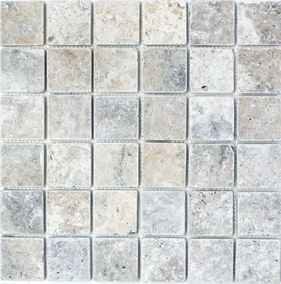 Produktbild von MOSANI Mosaik Travertin, Grau Weiß, 305x305 mm, Steine 48x48x10 mm, matt, frostsicher, Netzverklebung, Wand & Boden, Innen- & Außenbereich, Nass- & Spritzwasserbereich, MOS43-47048