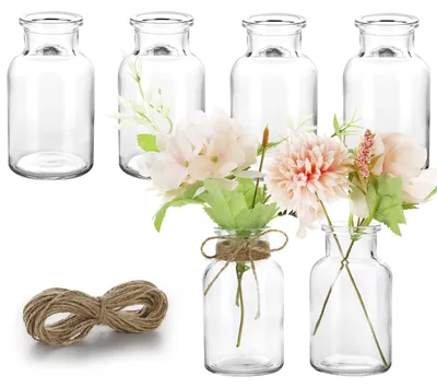 6 Mini-Glasvasen, 10,5 cm, mit Juteband, spülmaschinengeeignet