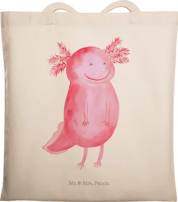 Produktbild von Mr. & Mrs. Panda canvas tasche Axolotl Glücklich - Transparent - Geschenk, Lurch, Lebensfroh, gut Gelaunt, Beutel, Lurche, Jutebeutel, Schultasche, Gute Laune, Tote Bag
