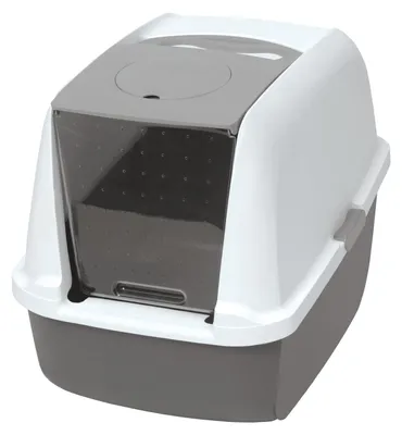 Productafbeelding van Kattenbak - Met deksel - 46 x 41,5 x 54,5 cm - Koolstoffilter - Wit/grijs