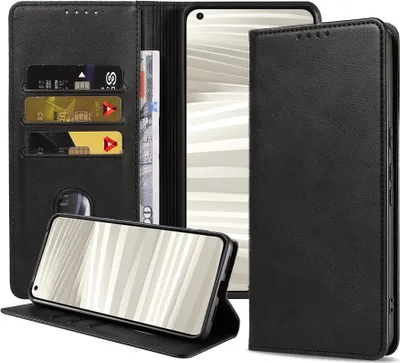 Produktbild von Smartphonica Handytasche geeignet für Realme GT2 Pro Kunstlederhülle mit Magnetverschluss und Kartenhalter Buchhülle mit Klappe - Schwarz
