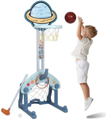 Image de Kit de sport 4 en 1 pour enfants : basketball, football, golf, tour de lancer de cerceaux