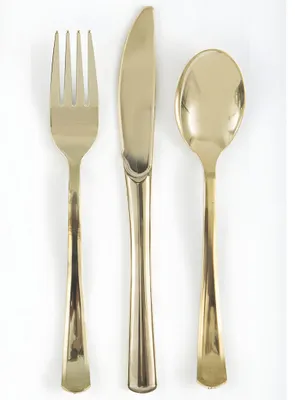Produktbild von Goldfarbenes Kunststoffbesteck – 18teilig