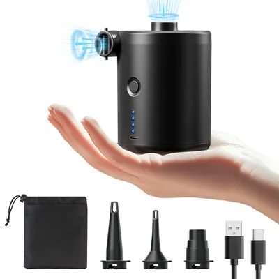Produktbild von Elektrische Luftpumpe, 5000mAh Wiederaufladbare Akku Luftpumpe, Quick-Fill Inflator Deflator Luftpumpe Elektrisch mit 3 Luftdüsen für Camping Isomatte