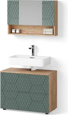 Immagine prodotto di Set mobili bagno Livinity Ronco Quercia verde/oro 2 parti, base 80 cm, Model 52939