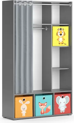 Produktbild von Kinderkleiderschrank Vicco Luigi Grau 105.8 x 178.1 cm Mit Faltboxen (bunt), Model 40722
