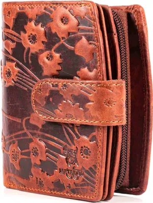 Produktbild von MATADOR | VALENCIA | Damen Luxus Geldbörse Leder Blumen Braun