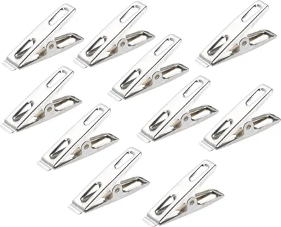 Obrázok produktu pre sada 10 kolíkov na oblečenie z nehrdzavejúcej ocele [4,5 cm x 1 cm] | Viacúčelové klipy na bielizeň, uteráky | Univerzálne klipy na šnúry na bielizeň | Upevňovacie klipy Poznámka