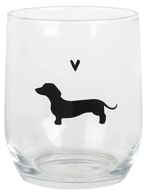 Productafbeelding van Clayre & Eef waterglas, 300 ml, transparant glas, met afbeelding van een dackel (teckel)