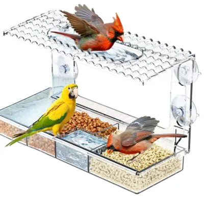 Produktbild von Futterhaus für Vögel mit transparentem Fenster und Saugnäpfen