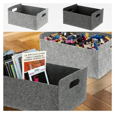 Produktbild von Aufbewahrungsbox Set mit 2 Filzboxen | Faltbar 31 cm x 25 cm x 13 cm hellgrau und dunkelgrau | Ordnungskorb