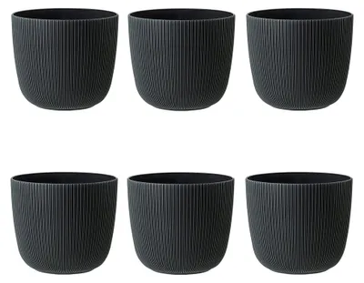 Produktbild von 6X anthrazit moderner Blumentopf mit Drainagesystem Pflanztopf-Kübel widerstandsfähig rund wetterfest Kunststoff Ø 15 cm