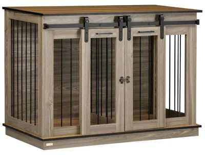 Obrázek produktu pro Klec pro psy s přepážkou a 2 dvířky | Barva: dub | Rozměry: 120 x 60 x 88,5 cm