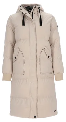 Produktbild von River Creek Damen Cordmantel mit angeschnittener Kapuze - Wintermantel mit Futter und modischen Details in Beige Größe 40