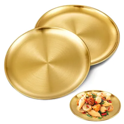 2er-Set runde Serviertabletts aus Edelstahl, gold, 30 cm