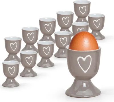 Produktbild von Einfarbige Steingut Eierbecher Landhaus-Stil 12-tlg. Set taupe