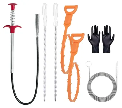 Abflussreiniger-Set, 7-teilig, Edelstahl, 1,6 m Spirale, Bürsten